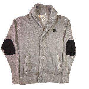 Parish Nation PN56 Gray Button-Up Cardigan Sweater Elbow Patch Shawl Collar - XL